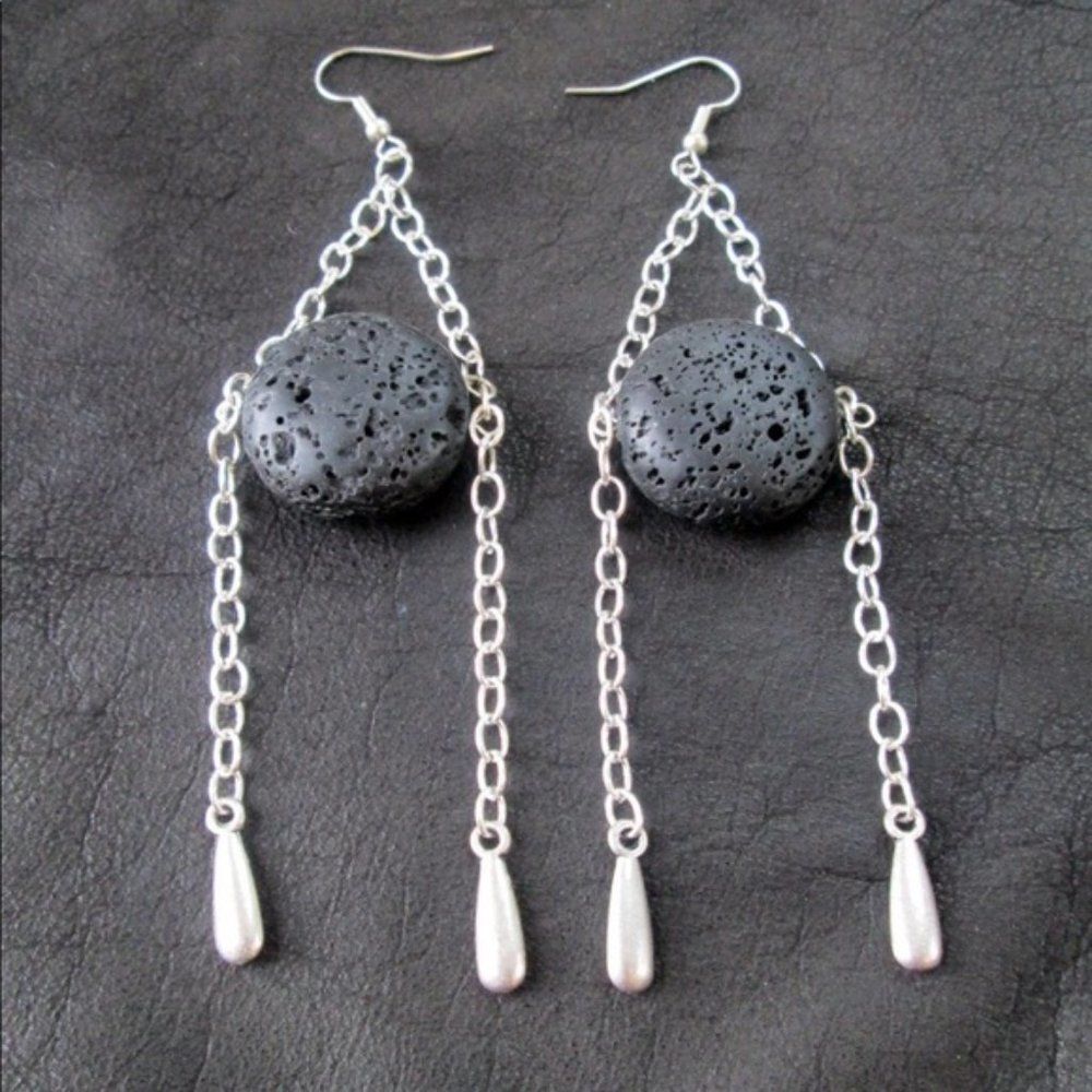 CUSTOM made silver and lava stone drop earrings